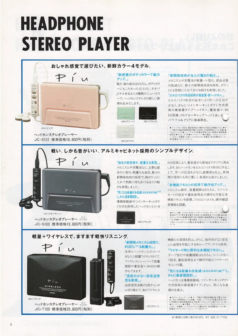 SHARP PiU JC-S100 カセットプレーヤー 日本製 90s ジャンク 【公式通販】